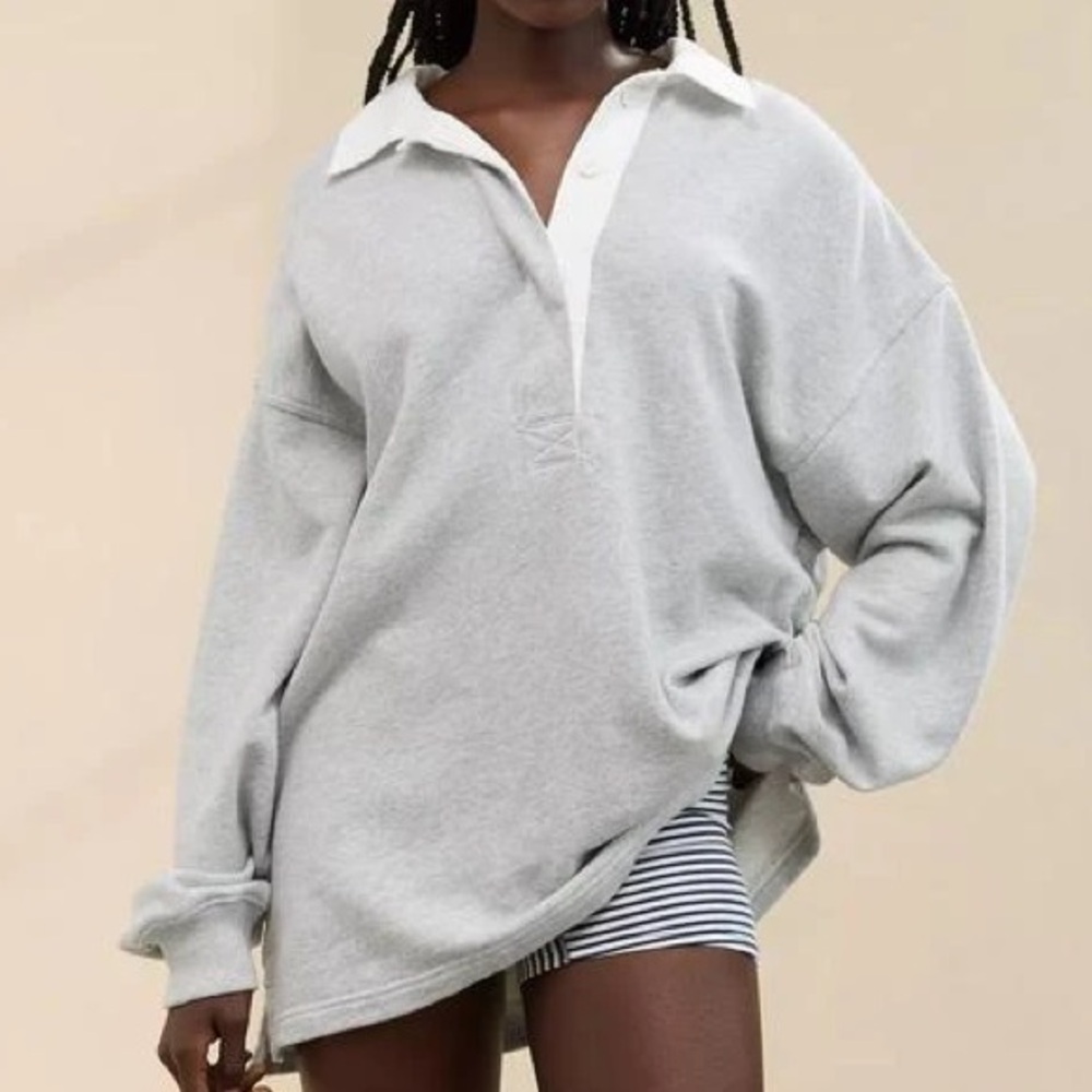 Aerie Prep Rally Rugby Sweatshirt Grey